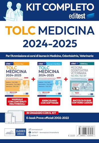 TOLC Medicina 2024-2025. Manuale di teoria e test per l\'ammissione ai corsi di laurea in medicina, odontoiatria e veterinaria. Kit completo. Con e-book. Con software di simulazione