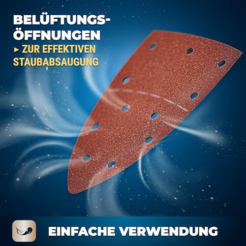 Foto von S&R Klett-Schleifpapier Set 105x152 mm (93x93x93 mm) – 60-teilig für Delta- & Dreieckschleifer: Ideal für Holz, Metall, Kunststoff & mehr - Körnung P40 bis P240, 11-Loch, langlebig und effizient