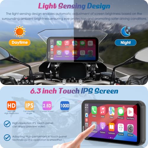 Image of Carpuride W603B 6.3 inch Motorcycle Carplay Screen for R1200GS R1250GS S1000XR