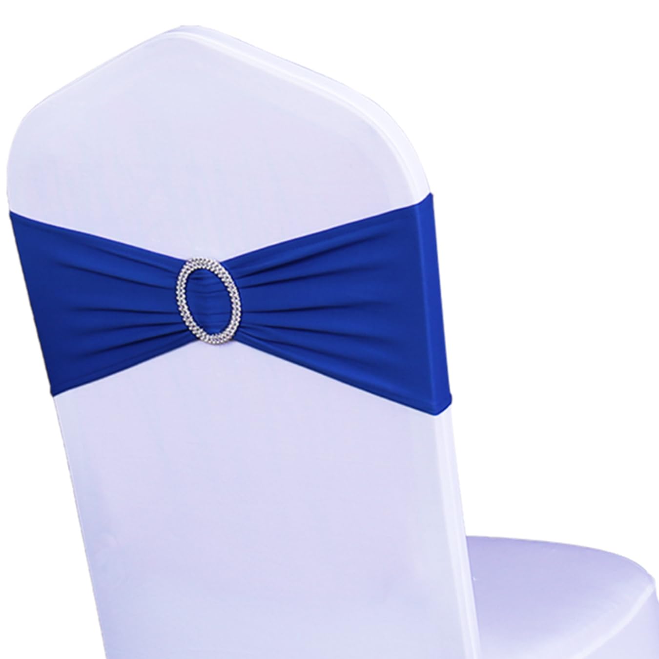 WENSINL Pack of 100 Wedding Chair Sash, Elastic Chair Bands with Buckle Slider, Chair Bows for Wedding Decorations, Without White Chair Covers (Royal Blue)