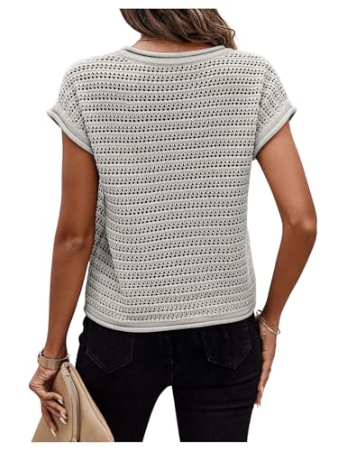 SOLY HUX Women's Summer Cap Sleeve Knit Sweater Tops Casual Crewneck Crochet Pullover Tank Top2