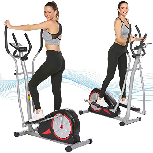 elifine Elliptical Machine Magnetic Elliptical Trainers Machines with LCD Monitor Smooth Quiet Driven Pulse Rate Grips Elliptical Exercise Machine for Home Gym Office Workout (Black)