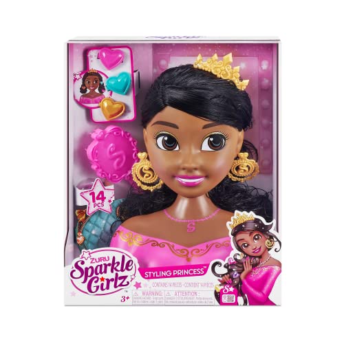 Zuru - Sparkle Girlz - Tête à coiffer et Accessoires - Brune - Une tête à coiffer de Princesse au Look Glamour - A partir de 3 Ans - 100499