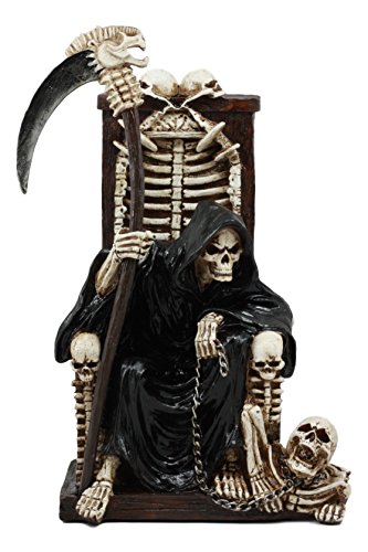 Estatua Grim Reaper sentado en trono de calaveras 9.5 in