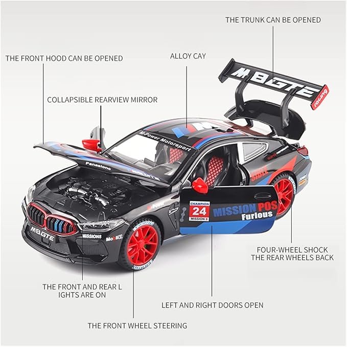 Image of VBE 1:32 B-M-W M8 GTE Exclusive Alloy Metal Die-Cast Pull Back Car | Openable 4 Doors with Light and Music | Best Boys? Gift Toy?Black?
