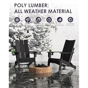 Folding Adirondack Chairs, All-Weather Resistant HDPE Patio Firepit Chairs, Sturdy Outside Chairs with Cup Holder, Pre-Installed Lawn Chairs Load Capacity 385lb for Backyard, Black Folding Adirondack Chairs All Weather Resistant HDPE Patio Firepit Chairs Sturdy Outside Chairs with Cup Holder Pre Installed Lawn Chairs Load Capacity 385lb for Backyard Black