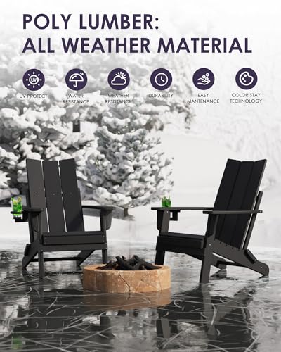 Folding-Adirondack-Chairs-All-Weather-Resistant-HDPE-Patio-Firepit-Chairs-Sturdy-Outside-Chairs-with-Cup-Holder-Pre-Installed-Lawn-Chairs-Load-Capacity-385lb-for-Backyard-Black Folding Adirondack Chairs All Weather Resistant HDPE Patio Firepit Chairs Sturdy Outside Chairs with Cup Holder Pre Installed Lawn Chairs Load Capacity 385lb for Backyard Black