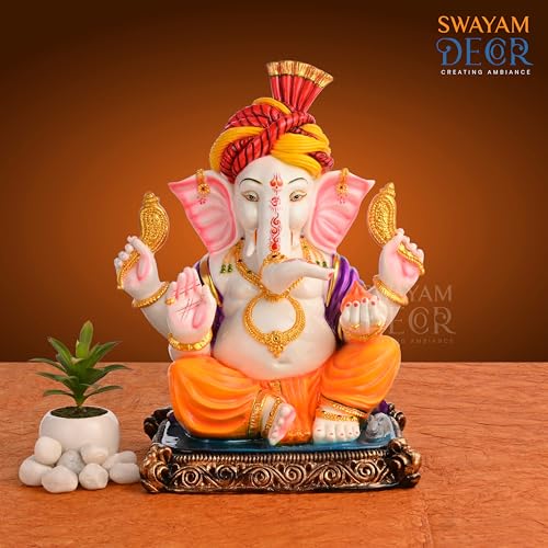 Image of Polyresin Marble Ganesh Ji Idol | Auspicious Lord Ganesha Statue for Living Room Home Decor Statue (15 Inch)