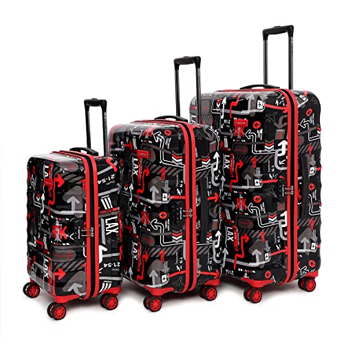 Image of uppercase Jfk Trolley Bag Set Of 3 (S+M+L) Hardsided Polycarbonate Printed Cabin Check-In Luggage, Combination Lock 8 Wheel Spinner Trolley Bag, Suitcase 2000 Days Warranty (Black, 31 X 53 X 75.5 Cm)