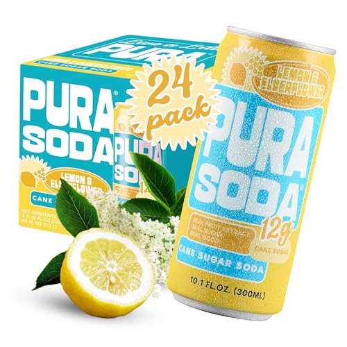 Image of PuraSoda Lemon Elderflower - 12g Pure Cane Sugar Soda, 10 Fl Oz, Pack of 24