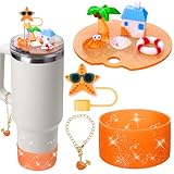 Mity rain Cup Accessories for Stanley Cup 30oz 40oz,Including Boot, Silicone Straw Topper Cover Cap, Lid Charms for H2.0 Tumbler Accesorios (Summer Beach) (40 OZ)