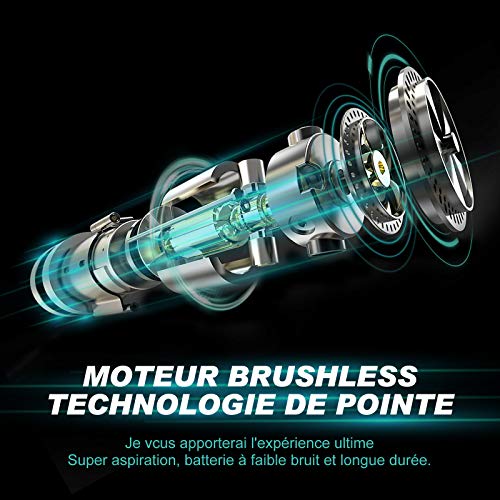 Aspirateur à Main sans Fil, Aspirateur Voiture 18000Pa,200W Aspirateur de Table Puissant avec Socle,USB Type-C Charge Rapide, 2 Vitesses, Brosse Extensible pour Poils d'animaux (Noir) - Image 4
