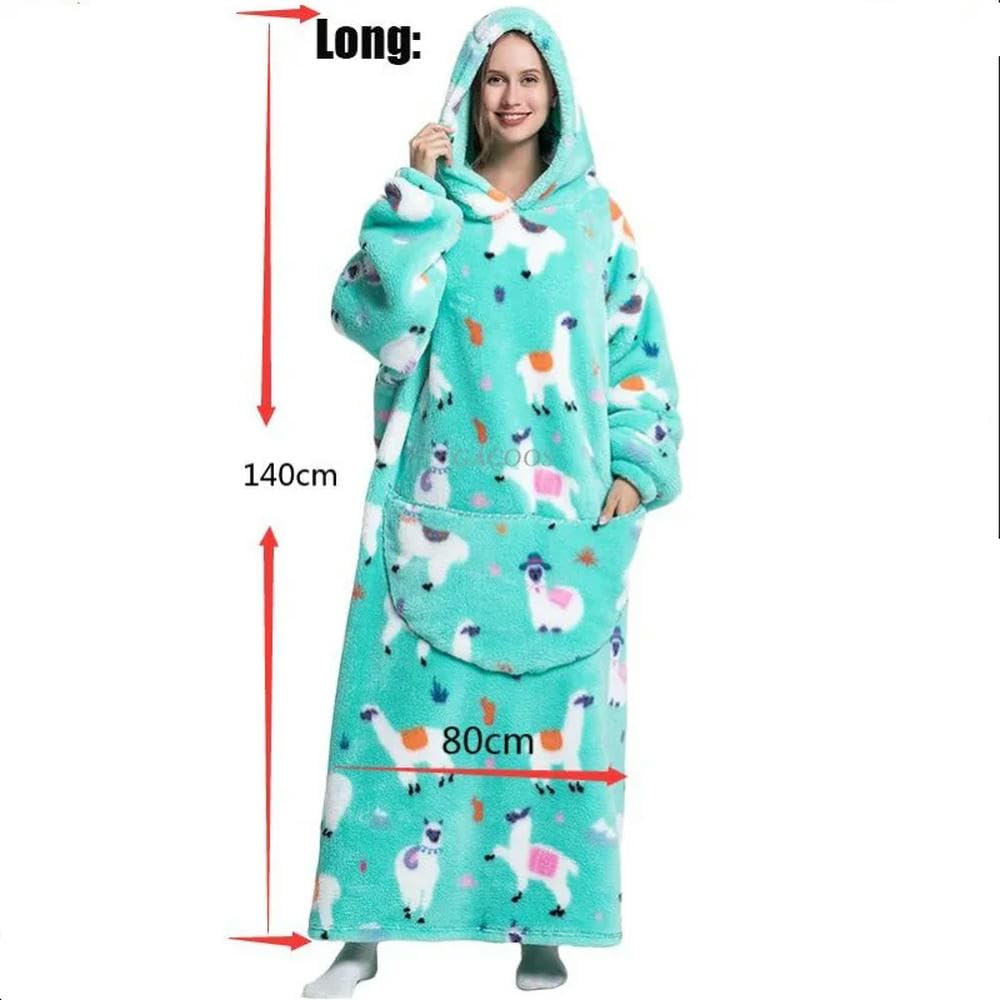 ZBDZSW flanelowy koc z rękawami zimowe bluzy z kapturem bluza ogromny koc do noszenia oversize bluza z kapturem dla kobiet mężczyzn odzież domowa