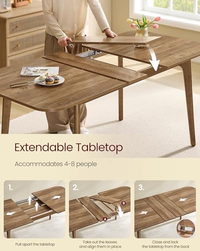 Image of VASAGLE MAEZO Collection - Extendable Dining Table for 4 /6 /8, Kitchen Table with Tapered Legs, Curved Transitions, for Dining Room, Kitchen, Home Office, Honey Brown UKDT090K01V1