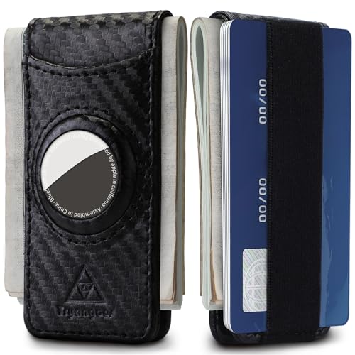 Image of Slim Magnetic Money Clip Wallet for Men with Airtag Holder & Elastic Band, Leather Card & Cash Holder for Men, Carbon Black, Slim, Ultra Slim Design