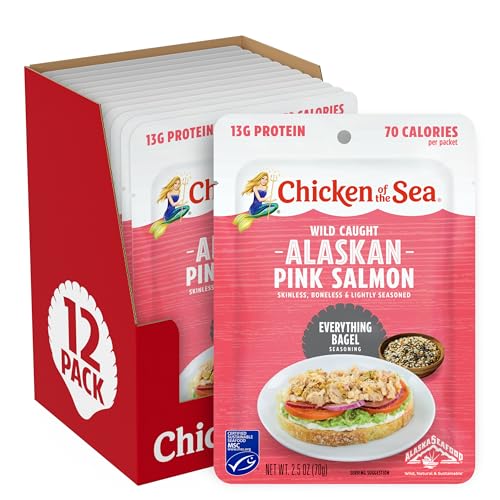 Image of Chicken of the Sea Alaskan Pink Salmon, 2.5 oz. Packets (Box of 12), Wild Caught Salmon, Everything Bagel Seasoning