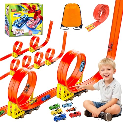 Rennbahn Kinder 5M, Autorennbahn Flexible mit 6 Autos, Rennstrecke Auto Autobahn...