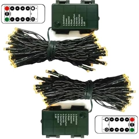 2 Pack Battery Operated String Lights, Each 16.5 Ft 50 LED String Lights Dark Green Wire with Remote Timer 8 Modes Fairy Lights for Bedroom Garden Party Garlands Christmas Tree Decor(Warm White) Cover