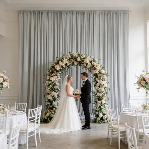 Image of 2 Panels Deep Gray Backdrop Curtain, 10 x 10 Feet Polyester Background Curtains for Parties, Weddings, Baby Showers, Halloween, Christmas, Birthday Party Photoshoot Backdrop Curtains Decorations