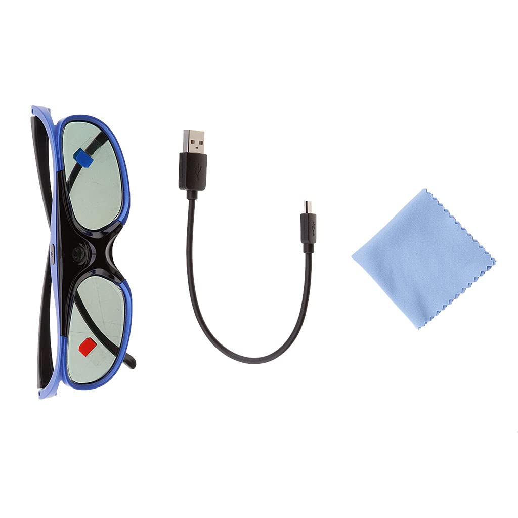P Prettyia Lunettes 3D pour Projecteurs Dlp-Link Active Shutter - Noir + Bleu