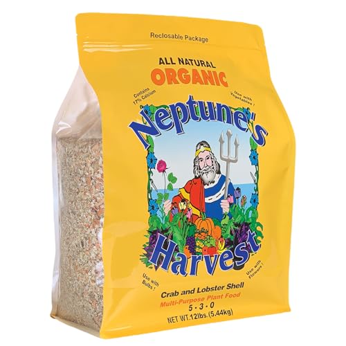 Neptunes Harvest Organic Crab & Lobster Shell Multi-Purpose Plant Food (5-3-0) - 12 LB Resealable Bag - Rich in Nutrients Soil Fertilizer - Plant Food for Lawns Gardens and Vegetables