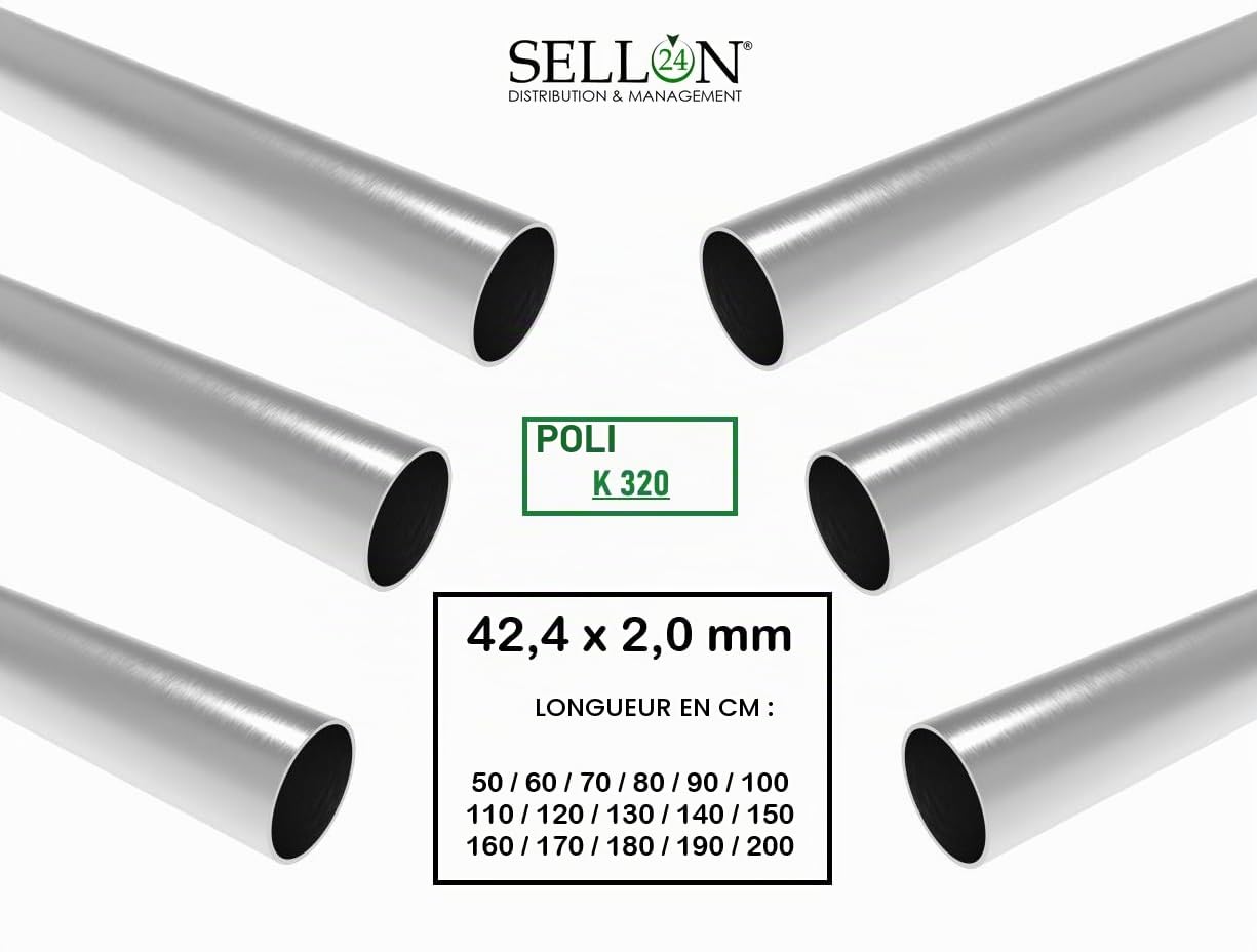 Sellon24 Tube rond en acier inoxydable V2A 42,4 x 2,0 mm pour garde-corps rond brillant K320 Longueur 50-200 cm Dimensions : 42,4 x 2,0 mm, 200 cm