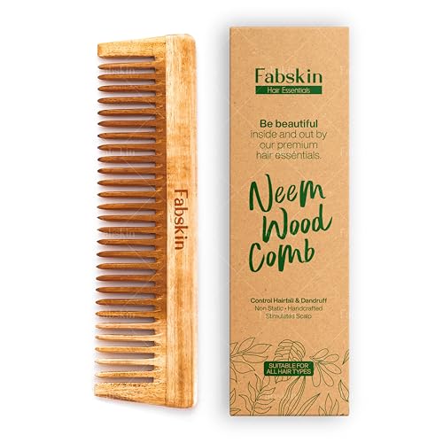 Image of Fabskin Neem Wooden Comb For Men & Women | Wide Tooth Comb | Detangling, Frizz Control, Shine & Styling | For All Hair Types
