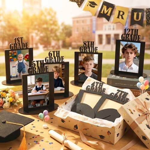 Image of AceOrbit 13 Pcs K-12 Picture Frame 4 x 6 Inch Kindergarten Through 12th Grade Picture Frame Grad School Photo Display for Graduation Party Supplies(Black)