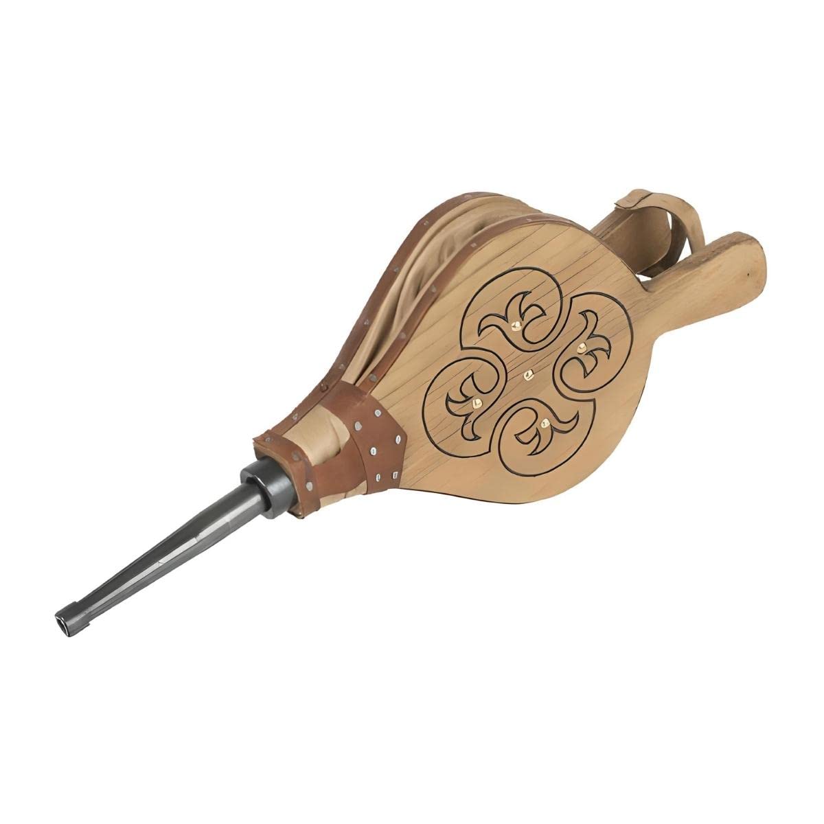 PEGANE Souffleur Manuel, Soufflet de Cheminée, Souffleur d'air en Cuir Coloris Effet Bois - Hauteur 51,7 x Longueur 21,8 cm
