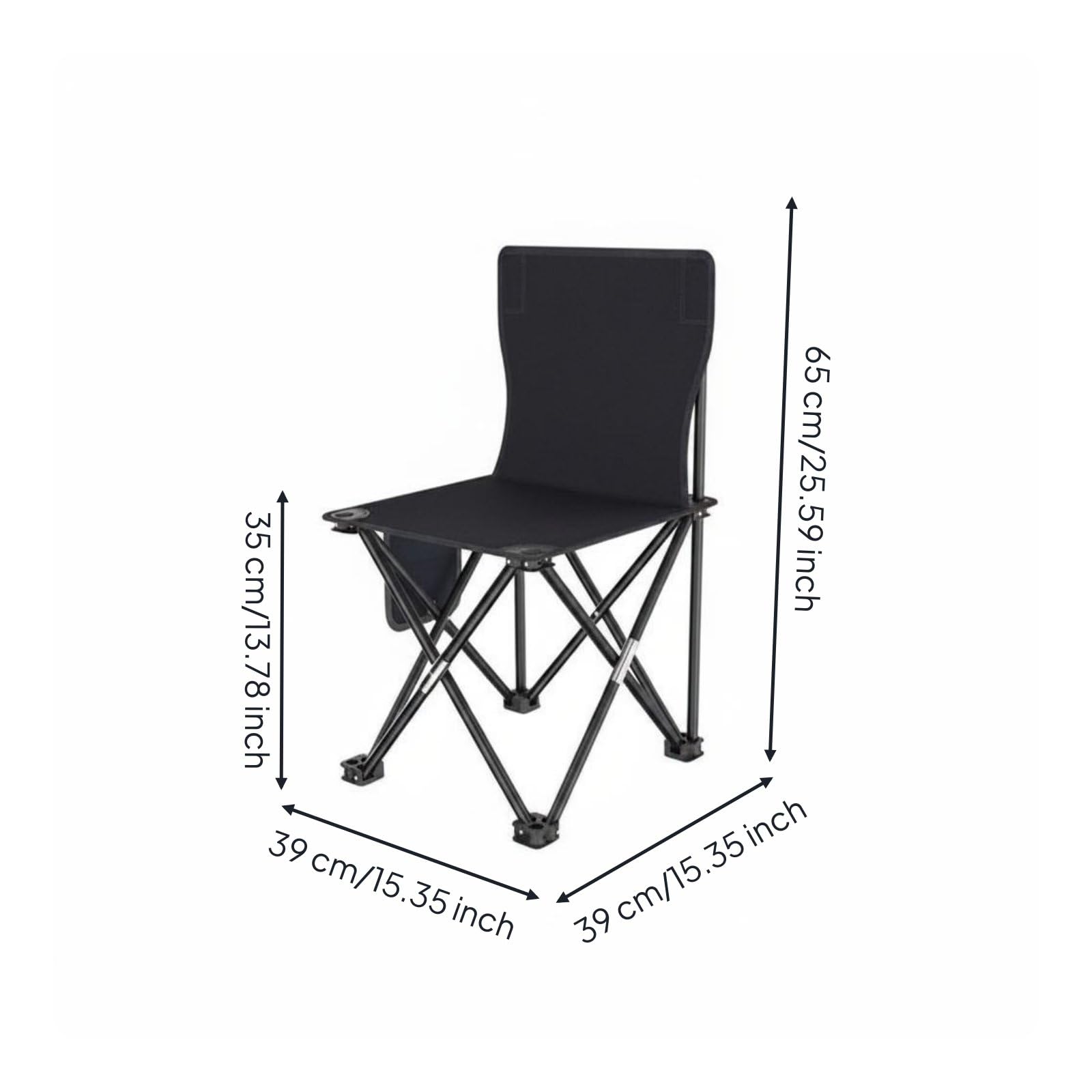 Sedile Pieghevole Sedia Portatile Sedia, Grande 39x39x65 Cm, Nero