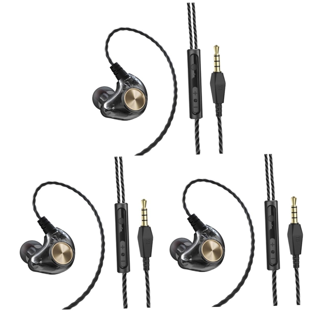 Angoily 3pezzi Auricolari In-ear Con Microfono e Bass Stereo Per Smartphone Design Ergonomico e Cavo Antigroviglio Per Sport e Allenamento Nero