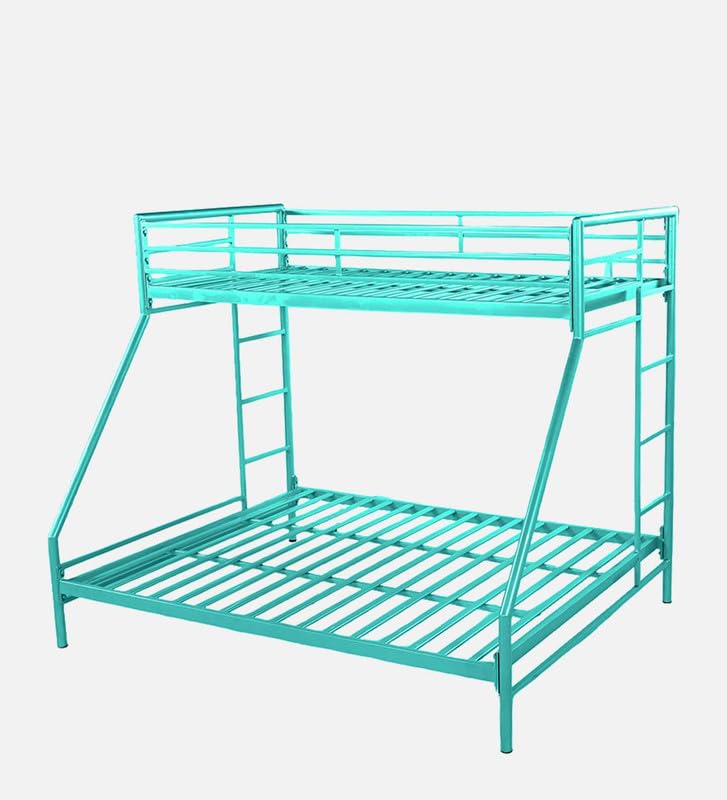 Image of Twin Over Twin Metal Bunk Bed | Bunk Bed Without Storage for Kids & Adult | Double Decker Cot for Kids Room | Space-Saving | Metal Bunker Cot (Mattress Included) (Base Blue)