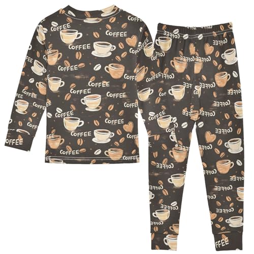 ALAZA Coffee Bean Love 2 Piece Pajama Set Long Sleeve Top and Pants Sleepwear Unisex2