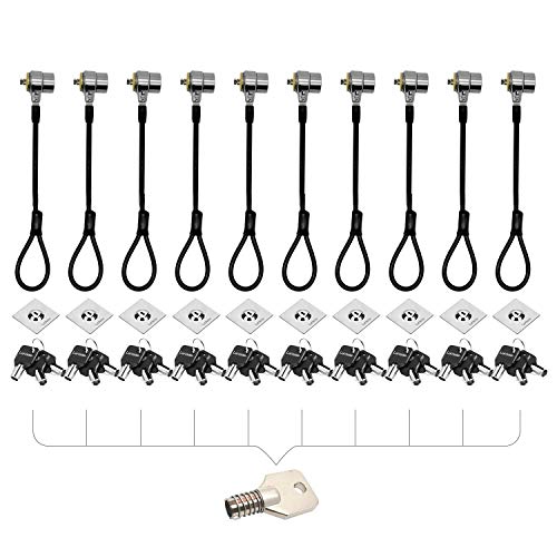Loradar Laptop Cable Lock Hardware Security Cable Lock Anti Theft 3 Keys 6.7Feet Compatible for Laptops, iMac & Other Devices Longer Cable 10Pack (Keyed Different+Master Key)