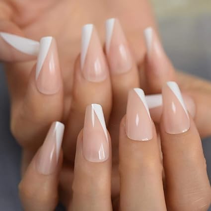 Csch False Nails French Angled Tapered Medium Coffin Pressed White Tips On Nails Fake Nails Fake 24 Pc Nail Set Kit With Adhesive Amazon Co Uk Beauty