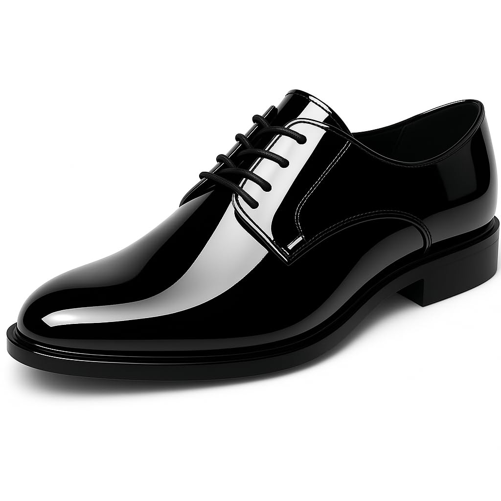 Mens Tuxedo Dress Shoes Faux Patent Leather Oxfords Shoe Formal Classic Business Wedding Prom Suit Black