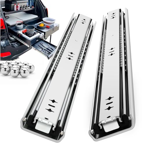 Heavy Duty Drawer Slides Full Extension Locking Runners with Lock 16 18 20 22 24 26 28 30 32 34 36 38 40 Inch Side Mount Ball Bearing Rails 500 Lb (Load:250 lb (No Lock) -W:53mm, 20 inch)