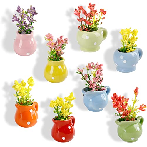 Plant Fridge Magnets-JUSTDOLIFE Ceramic Flower Vase 3D Refrigerator Magnet Set Mini Artificial Dried Flowers Air Plants Pot with DIY Magnetic Cute Office Board Kitchen Magnet Strong Fridge Door Decor