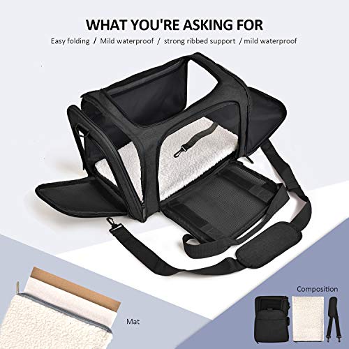 Image of Henkelion Large Soft Sided Cat and Pet Carrier for Cats and Puppies up to 25Lbs - Collapsible, Waterproof Travel Carrier - Black