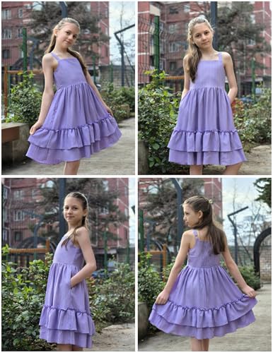 Image of Arshiner Girls Cami Summer Dress Boho Sleeveless Casual Sundress with Pockets for 4-12 Y