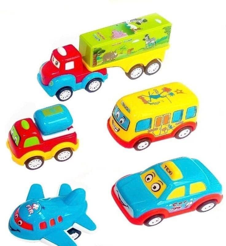 Image of Unbreakable Pull Back Vehicles| Push and Go Crawling Toy for Kids & Children, Power Friction Cars for 3+ Years Old Boys | Girls, Plastic (Vehicles 5 Pcs),Assorted