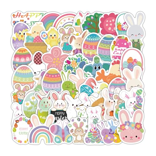 Aufkleber Ostern,50 Pcs Ostereier Sticker,Osteraufkleber,Rub On Sticker Ostern,Osterdeko Aufkleber,Ei Hase Lamm und Küken Stickers,Abziehbilder Ostern,Für Wasserflaschen,Scrapbooking