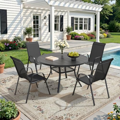 Image of DIFY Patio Chairs Set of 2, Stackable Outdoor Dining Chairs Set with Breathable Textilene High Back and All-Weather Metal Frame for Garden, Backyard, Deck, Dark Grey