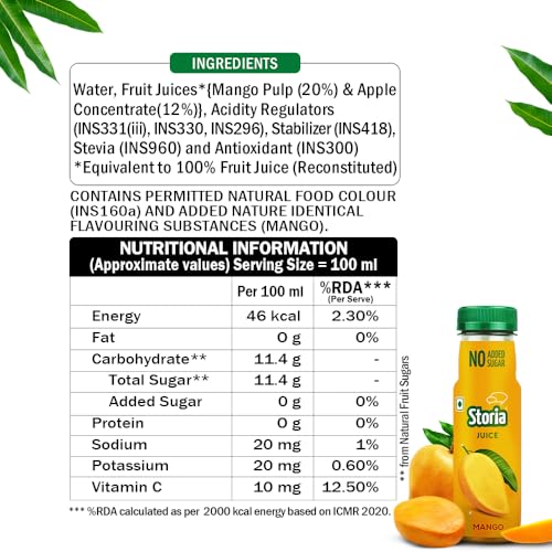 Image of Storia Fruit Juice- Mango- No Added Sugar & No Preservatives - 180 ml