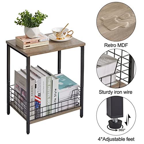 YMYNY Beistelltisch, Kaffeetisch mit 2 Ebenen, Ablagekorb, Laptoptisch, Nachttisch, Sofatisch, Couchtisch, 40 x 29 x 52 cm, Metallgestell, für Schlafzimmer, Büro, Wohnzimmer, Grau HST001Y – Bild 8