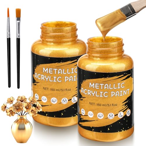 Teokantz Peinture Acrylique Or Métallisée 300ml, Peinture Dorée, Brillant Peinture Dorée Tout Support de Surfaces- Bricolage, Toile, Meuble, Bois, Argile,...