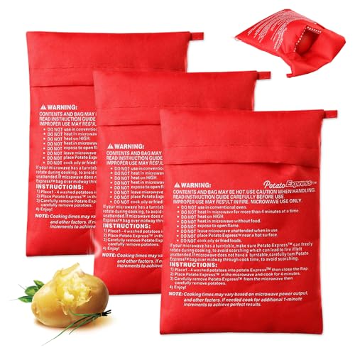 GIDWRIY Lot de 3 sachets de pommes de terre frites, micro-ondes frites, sac de cuisson pour micro-ondes, sac de cuisson, rouge