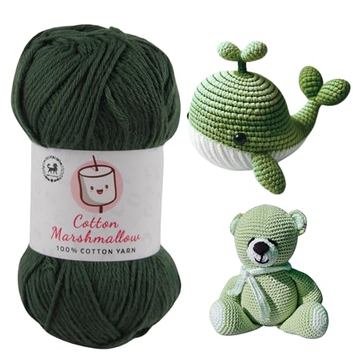 Image of NESTNHAVEN Cotton Marshmallow 100% Cotton Yarn - (50 g, 130 m) - Luxury Yarn for Crochet, Amigurumi, Embroidery, Toys, Garments, Flowers and Hobby Projects (Deep Green)