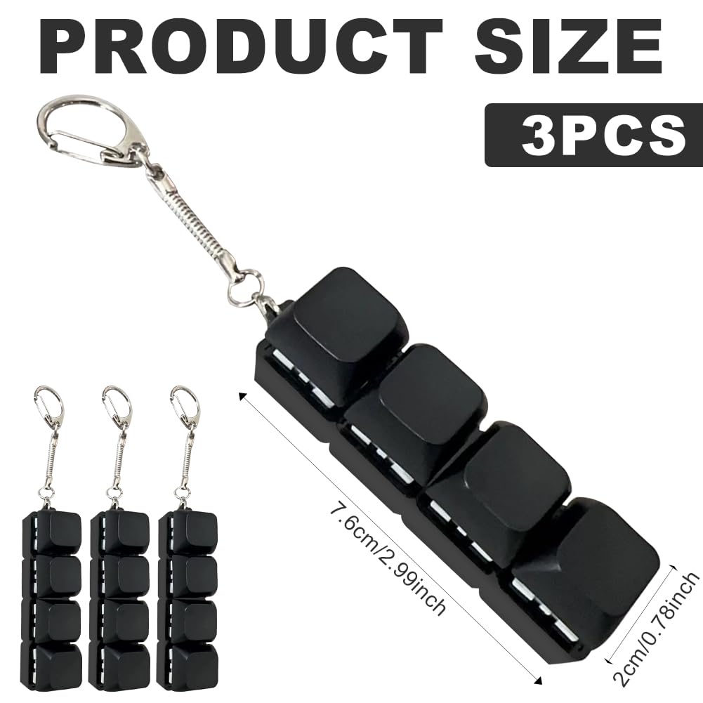 3-Pack Keyboard Fidget Toy, 4-Button Fidget Keyboard Keychain, Fidget Keychain - Image 2