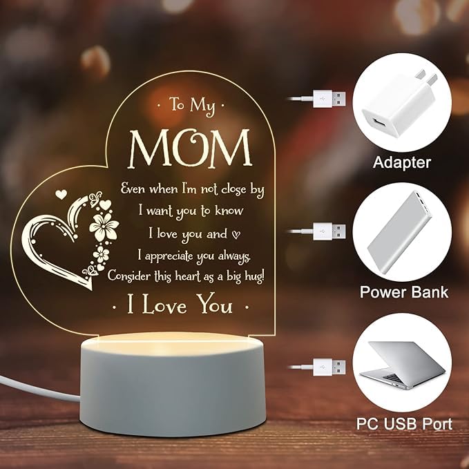 Image of Plastic LED Night Light For Mom - Birthday Present From Daughter Or Son On Mother'S Day, Christmas, Multicolor